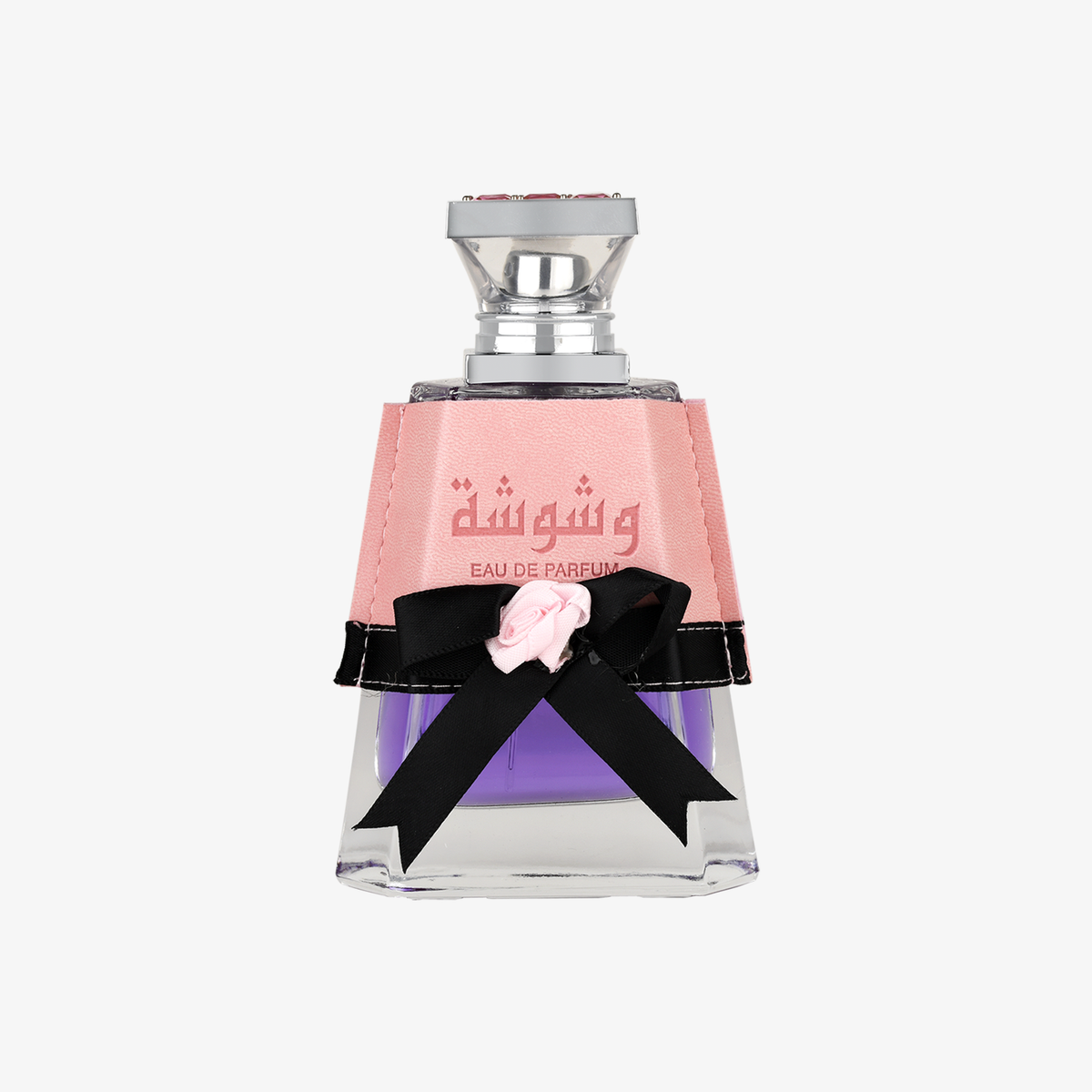 Washwashah de Lattafa, Eau de Parfum de 100 ml, frasco rosa con lazo negro