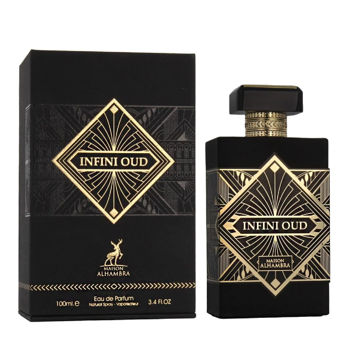 Frasco y caja de Maison Alhambra Infini Oud